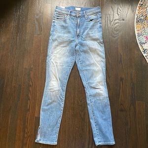 MOTHER light wash skinny jeans with split leg